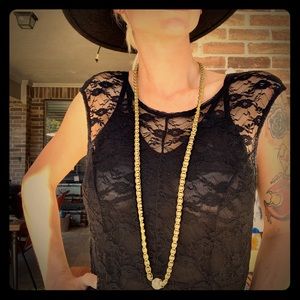 Vintage pewter/thread beaded drop necklace